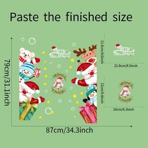 Detail showing dimensions of Cartoon Santa and Reindeer Christmas static window stickers