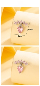Detail showing pink heart pendant earring with dimensions of 1.0cm x 1.0cm in size