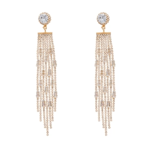 Elegant gold-tone tassel earrings with luxury zircon crystals in a minimalist long design