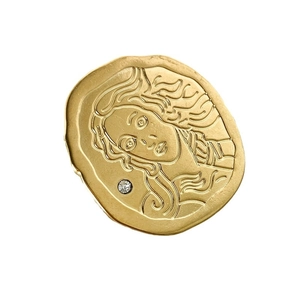 Vintage gold stainless steel ring with a portrait relief and a single crystal accent