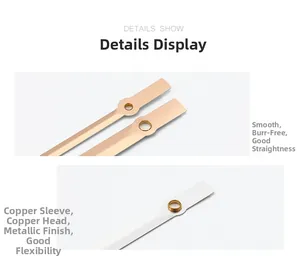 Macro detail of rose gold and silver quartz clock hands with smooth copper sleeves