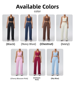 Detailed grid view showcasing the seven available color options for the yoga activewear set