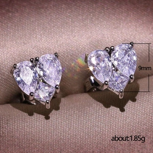 Sparkling heart stud earrings with cubic zirconia and 9mm silver base detail