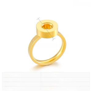 Detailed view of 11mm round gold stainless steel ring with dimensions and 5g weight