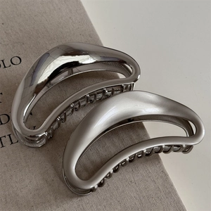 Minimalist matte and polished alloy crescent hair claw clips in elegant silver finish