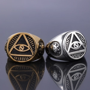 Vintage stainless steel Eye of Horus signet ring for men in gold and silver finish