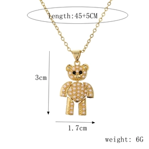 Detailed size specifications for gold bear pendant necklace with pearl inlay measurements
