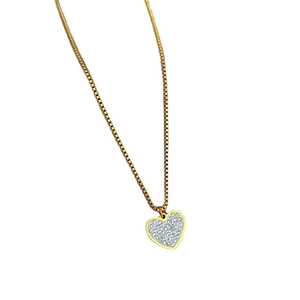 Minimalist gold heart pendant necklace featuring pavé zircon stones on a sleek box chain