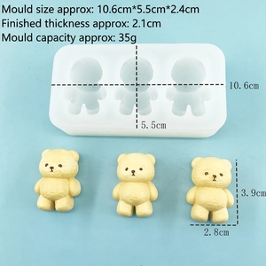 Cartoon bear silicone mold for chocolate and baking with three 3D cavity bear shapes