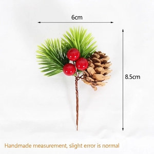 Artificial Christmas pine pick with red berries and pine cone, sized 6cm by 8.5cm