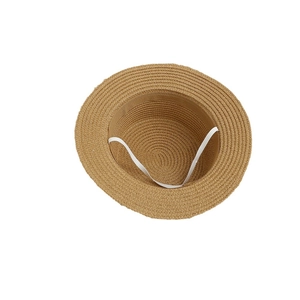 Child's flat top lace straw hat with natural weave and elastic chin strap