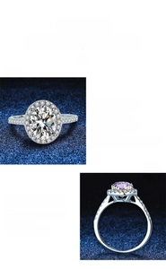 Macro detail of round brilliant cut moissanite ring with classic prong setting