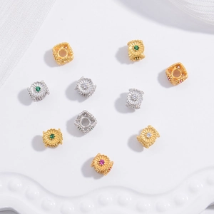 S925 Sterling Silver Flower Spacer Beads Rhinestone Inlaid Loose Beads Hollow Four-Leaf Clover Jewelry Accessories For DIY Making Women Jewelry Gift