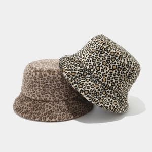 Bucket Hat Leopard Print Plush Faux Fur Warm Winter Basin Hat Outdoor Fashion For Women