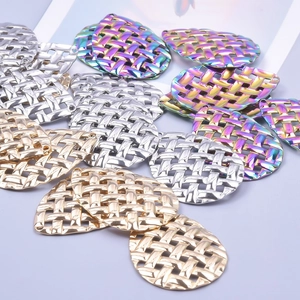 Woven texture heart charms in gold, silver and rainbow stainless steel for DIY jewelry
