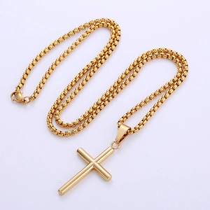Minimalist 18k gold plated stainless steel cross pendant necklace with a classic box chain