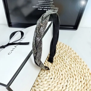 Elegant silver braided headband with sparkling rhinestones for women hair styling