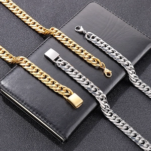 Stainless Steel Curb Chain Necklace Bracelet For Men Hip Hop Punk Style Polished Bold Link Jewelry