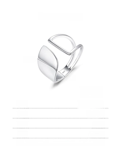 Detailed macro view of S925 sterling silver minimalist geometric open ring with polished surface