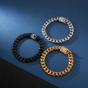 Cuban Link Bracelet Stainless Steel With Iced Out Rhinestone Clasp Hip Hop Streetwear Jewelry For Men