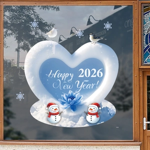 Adesivo per finestra natalizio a cuore con pupazzi di neve e decorazioni per il 2026