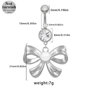Detailed size parameters of 316L medical steel bow belly button ring with crystals
