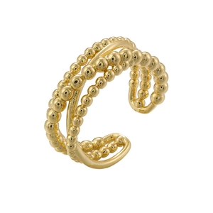 Elegant gold-plated multi-layer beaded open ring featuring a minimalist three-tier design