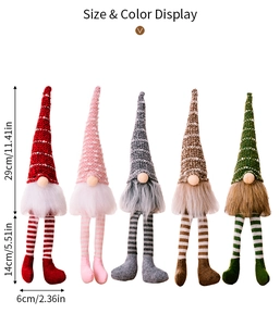 Size and color display of five 29cm striped knit leg Christmas gnome dolls