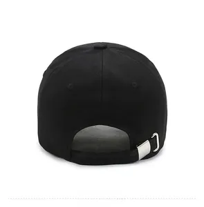 Detail view of cotton baseball cap back with adjustable silver metal buckle