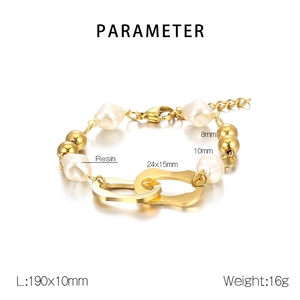 Detailed product dimensions for the interlocking resin bead OT clasp stainless steel bracelet