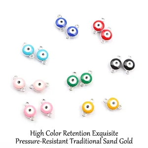 Colorful evil eye enamel pendants with double loops for DIY necklace and bracelet crafting