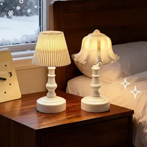 Mini LED Night Light Creative Plastic Flower Bud Pleated Shade Desktop Decorative Bedside Lamp Warm Atmosphere