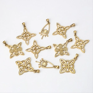 Goldene Edelstahl-Anhänger mit Keltenknoten und bösem Blick, poliertes Hohl-Design