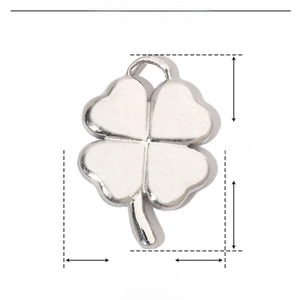 Detailed size specifications of a polished stainless steel four-leaf clover pendant charm