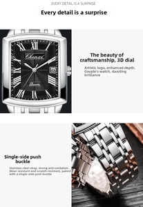 Macro detail of Chenxi square silver watch featuring black sunray dial and Roman numerals