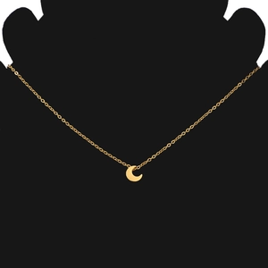 Detailed close-up of a gold crescent moon pendant on an O-chain necklace for women