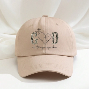 Berretto da baseball in cotone kaki con motto GD e scritte leopardate su tessuto