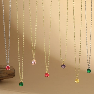Round Cubic Zirconia Pendant Necklace For Women Copper Clavicle Chain Minimalist Luxury Elegant Versatile Punk Jewelry