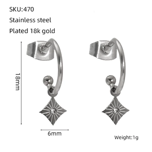 Detailed size specifications for 18k gold plated stainless steel four-point star earrings