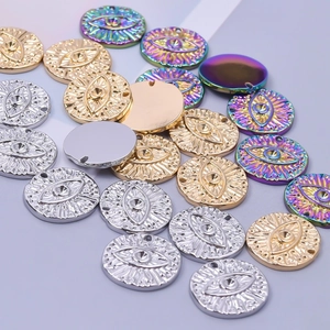 Golden, silver, and rainbow stainless steel evil eye pendant charms for DIY jewelry making
