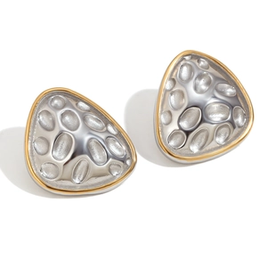 Irregular triangular 18K gold plated earrings with hammered texture and two-tone finish