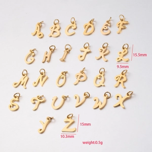 Set of 26 gold stainless steel alphabet letter pendants with polished mirror finish
