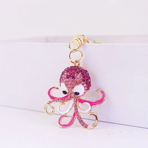 Sparkly rhinestone octopus keychain with purple gradient crystals and golden alloy ring