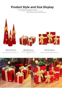 Guida alle taglie per confezioni regalo di Natale rosse e oro e decorazioni set