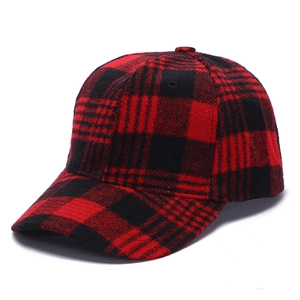 Baseball Cap Plaid Woolen Cotton Adjustable Velcro Curved Brim Casual Outdoor Sun Hat For Men Women