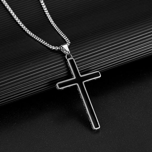 Minimalist silver and black stainless steel cross pendant necklace for men