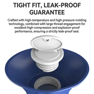 Blue PVC hot water bottle with white threaded screw cap and leak-proof sealing structure