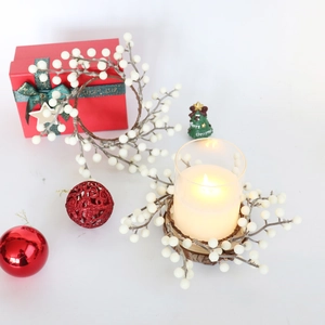 Couronne D'Anneau De Bougie Aux Baies Blanches Artificielles Décoration D'Hiver Noël Thanksgiving Mariage Centre De Table Style Nordique Rustique