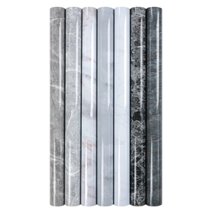 Rolls of waterproof marble textured self-adhesive kitchen wallpaper in various colors