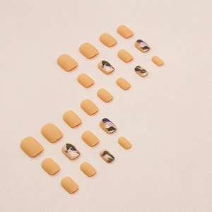 Matte cheese yellow irregular graffiti press-on nails with 24 short square tips